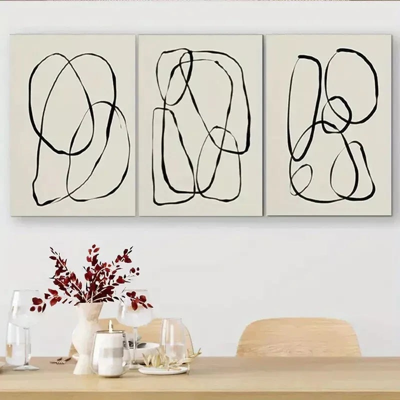 3pcs  Abstract Black Line Wall Art Canvas Wall Art Set Canvas Framed 40x60cm - High Quality Print 100% Australian Made Wall Canvas Ready to Hang
