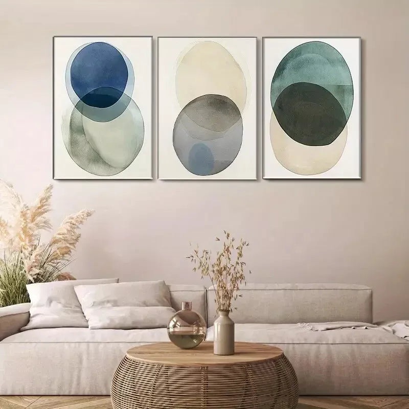 3pcs  Abstract Overlapping Circles Triptych  Wall Art Set Canvas Framed 40x60cm - High Quality Print 100% Australian Made Wall Canvas Ready to Hang
