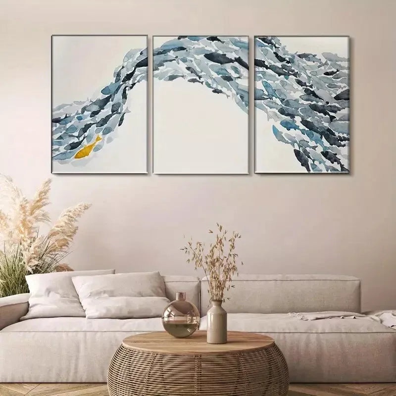 3pcs Abstract Shoal of Fish Triptych  Wall Art Canvas Wall Art Set Canvas Framed 40x60cm - High Quality Print 100% Australian Made Wall Canvas Ready to Hang