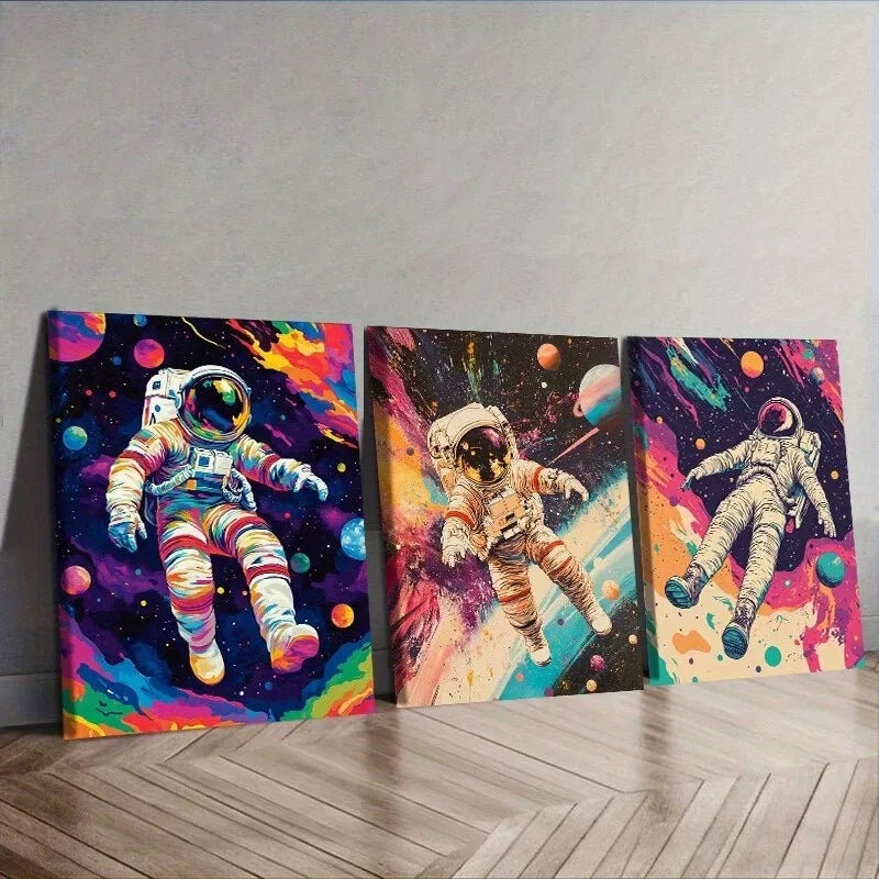 3pcs An Astronaut Floating In Space Wall Art Set Canvas Framed 40x60cm - High Quality Print 100% Australian Made Wall Canvas Ready to Hang