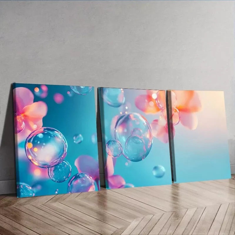 3pcs Art Deco Modern Bubble Petal Floral  Wall Art Set Canvas Framed 40x60cm - High Quality Print 100% Australian Made Wall Canvas Ready to Hang