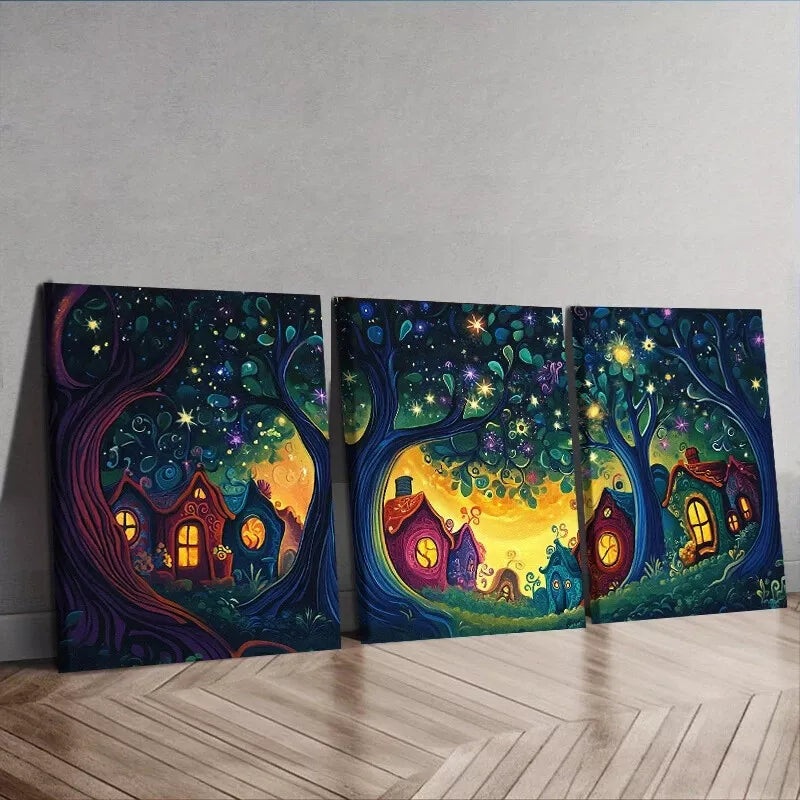3pcs Art Deco Modern Forest Scene  Wall Art Set Canvas Framed 40x60cm - High Quality Print 100% Australian Made Wall Canvas Ready to Hang
