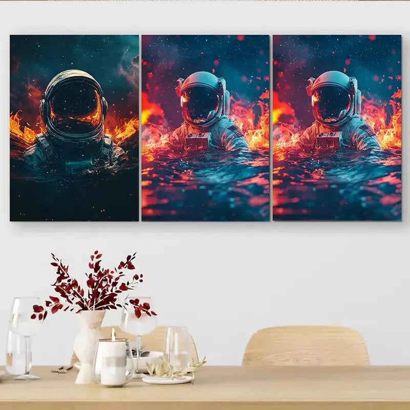 3pcs Astronaut in Cosmic Elements Wall Art Set Canvas Framed 40x60cm - High Quality Print 100% Australian Made Wall Canvas Ready to Hang