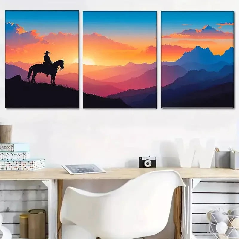 3pcs  beautiful vibrant Sunset Rider nature  Wall Art Set Canvas Framed 40x60cm - High Quality Print 100% Australian Made Wall Canvas Ready to Hang