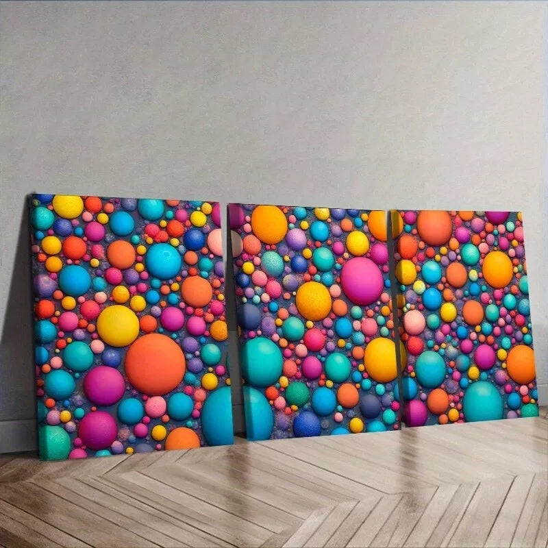 3pcs Colorful Bubbles Abstract Wall Art Set Canvas Framed 40x60cm - High Quality Print 100% Australian Made Wall Canvas Ready to Hang