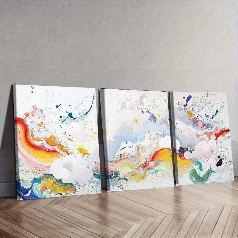 3pcs  Colorful Paint Splash Canvas Abstract Wall Art Set Canvas Framed 40x60cm - High Quality Print 100% Australian Made Wall Canvas Ready to Hang