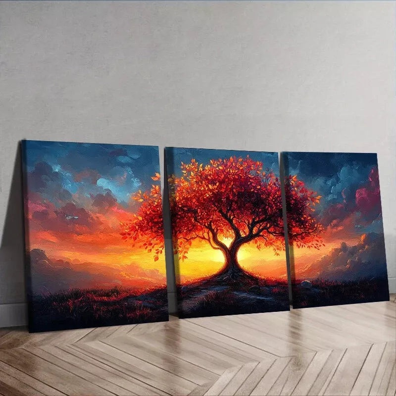 3pcs Colorful Tree Design With Clouds Wall Art Set Canvas Framed 40x60cm - High Quality Print 100% Australian Made Wall Canvas Ready to Hang