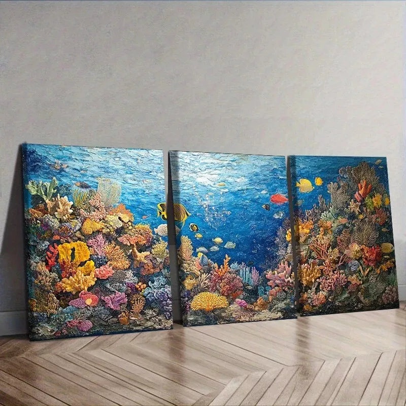 3pcs Creatures Of The Sea Floor Coral Reefs Wall Art Set Canvas Framed 40x60cm - High Quality Print 100% Australian Made Wall Canvas Ready to Hang