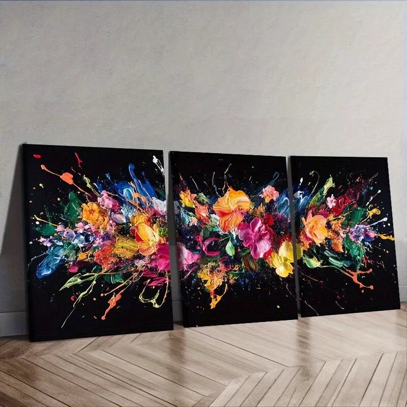 3pcs  Deco Modern Colorful Explosion Dark Wall Art Set Canvas Framed 40x60cm - High Quality Print 100% Australian Made Wall Canvas Ready to Hang