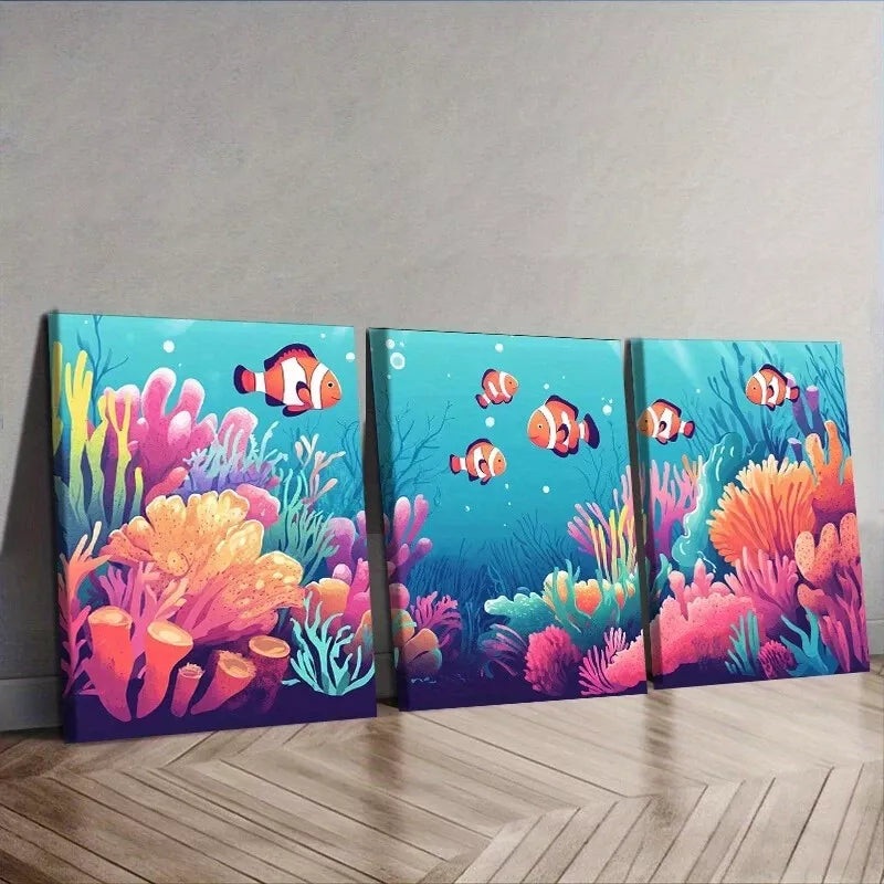 3pcs Depicting A Coral Reef Scene Nature  Wall Art Set Canvas Framed 40x60cm - High Quality Print 100% Australian Made Wall Canvas Ready to Hang