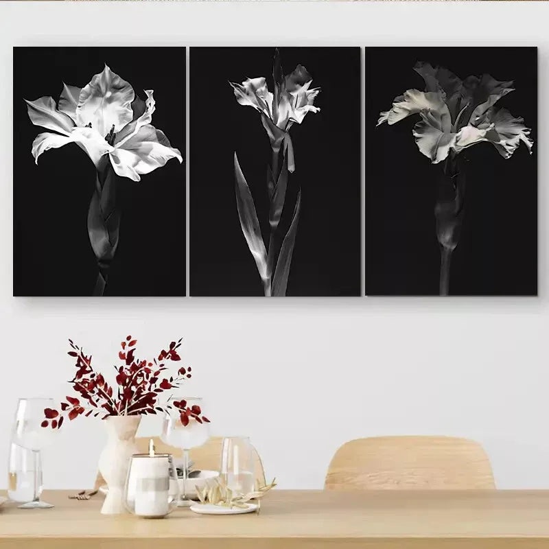3pcs  Elegant Black & White Monochrome Flora Wall Art Set Canvas Framed 40x60cm - High Quality Print 100% Australian Made Wall Canvas Ready to Hang