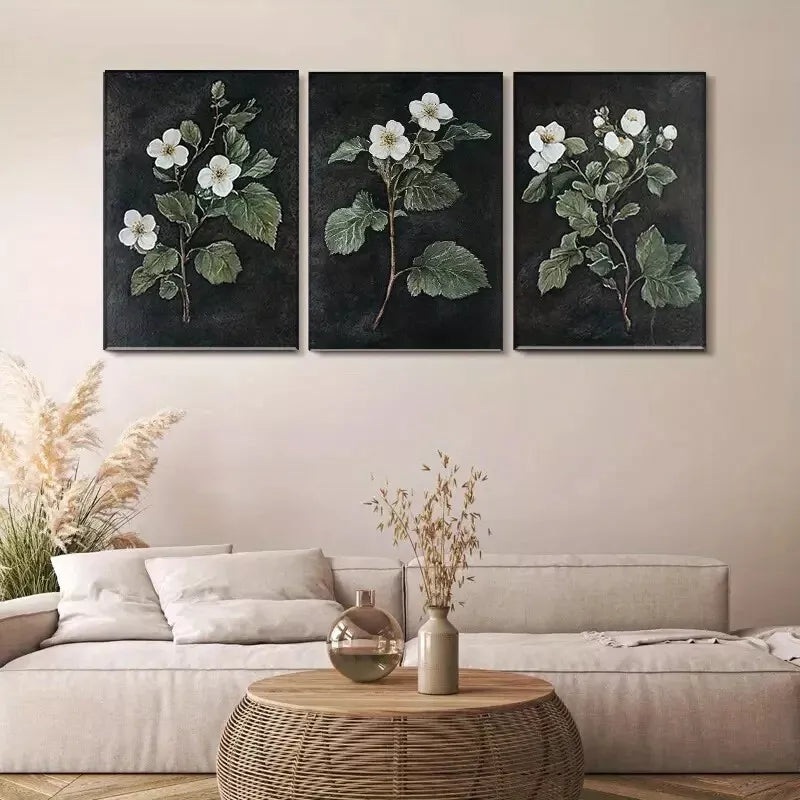 3pcs  Elegant Botanical White Flower Triptych Wall Art Set Canvas Framed 40x60cm - High Quality Print 100% Australian Made Wall Canvas Ready to Hang