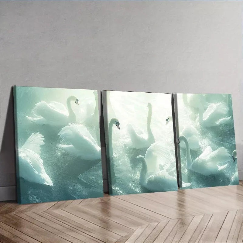 3pcs Elegant Swans on Water Wall Art Set Canvas Framed 40x60cm - High Quality Print 100% Australian Made Wall Canvas Ready to Hang