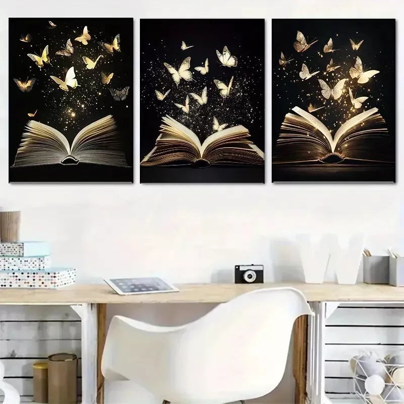 3pcs Enchanted Book Wrapped Pine Wood Frame Wall Art Set Canvas Framed 40x60cm - High Quality Print 100% Australian Made Wall Canvas Ready to Hang