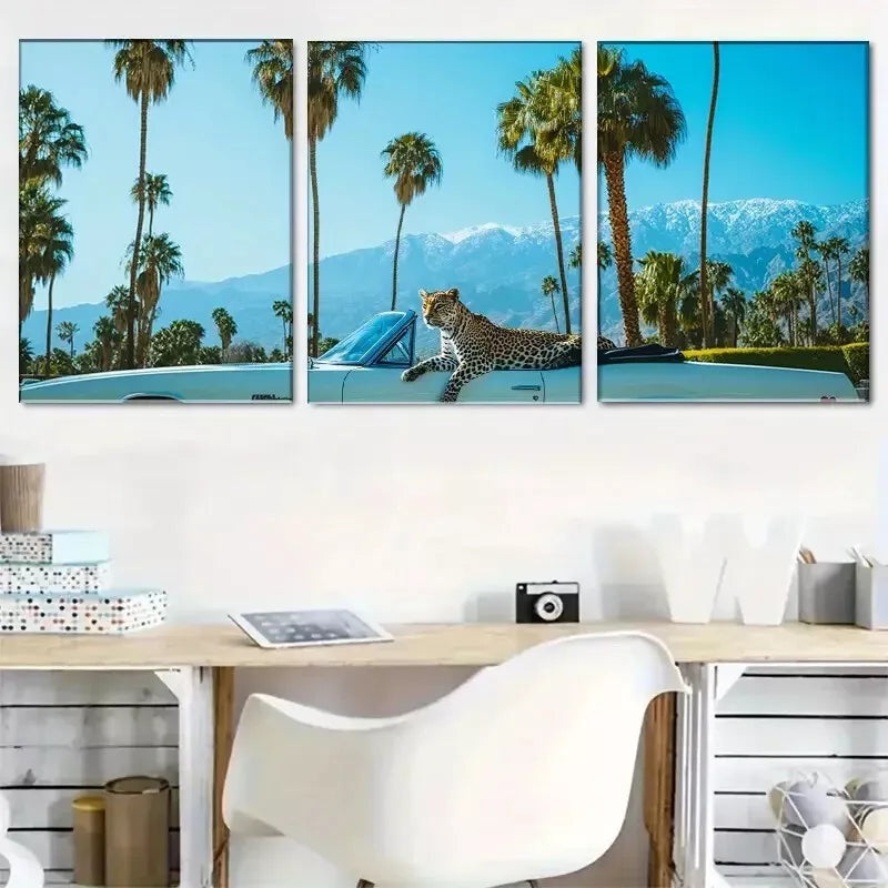 3pcs Exotic Leopard in Paradise Wrapped Wall Art Set Canvas Framed 40x60cm - High Quality Print 100% Australian Made Wall Canvas Ready to Hang