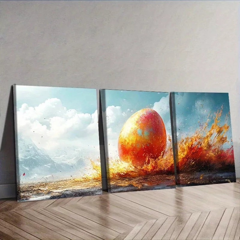 3pcs  Featuring Vibrant Easter Eggs Colorful Wall Art Set Canvas Framed 40x60cm - High Quality Print 100% Australian Made Wall Canvas Ready to Hang