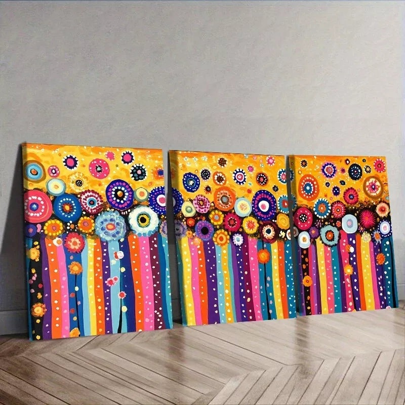 3pcs  Floral Field Abstract In Yellow Background Wall Art Set Canvas Framed 40x60cm - High Quality Print 100% Australian Made Wall Canvas Ready to Hang