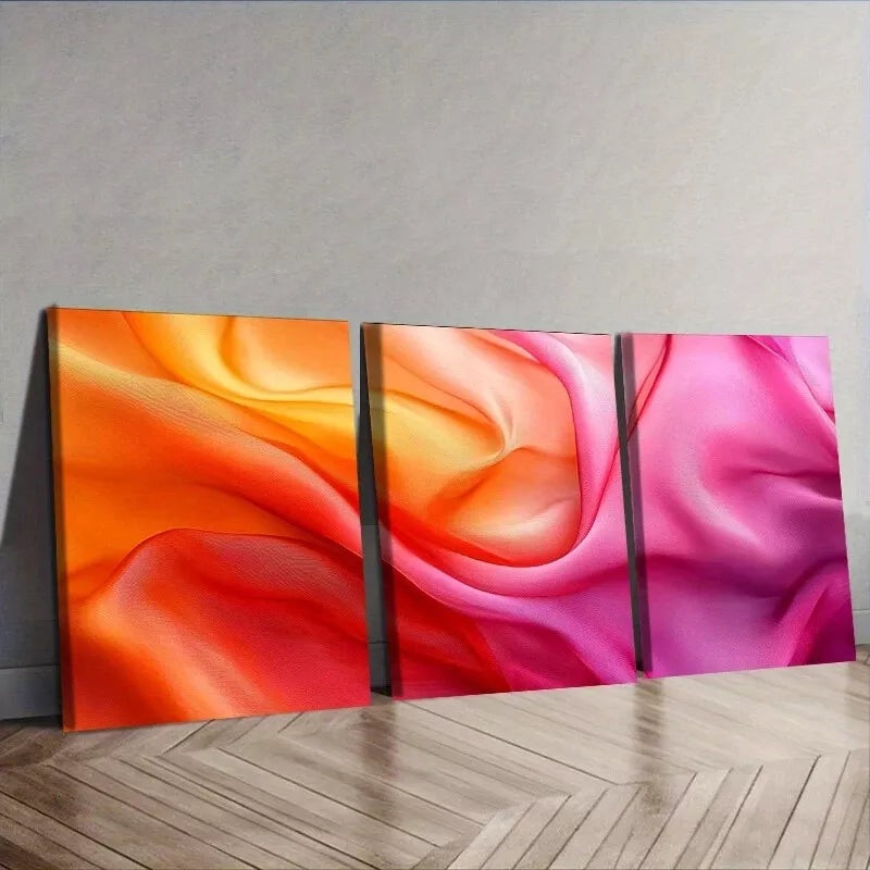 3pcs Flowing Silk Design, Art Deco Modern Wall Art Set Canvas Framed 40x60cm - High Quality Print 100% Australian Made Wall Canvas Ready to Hang