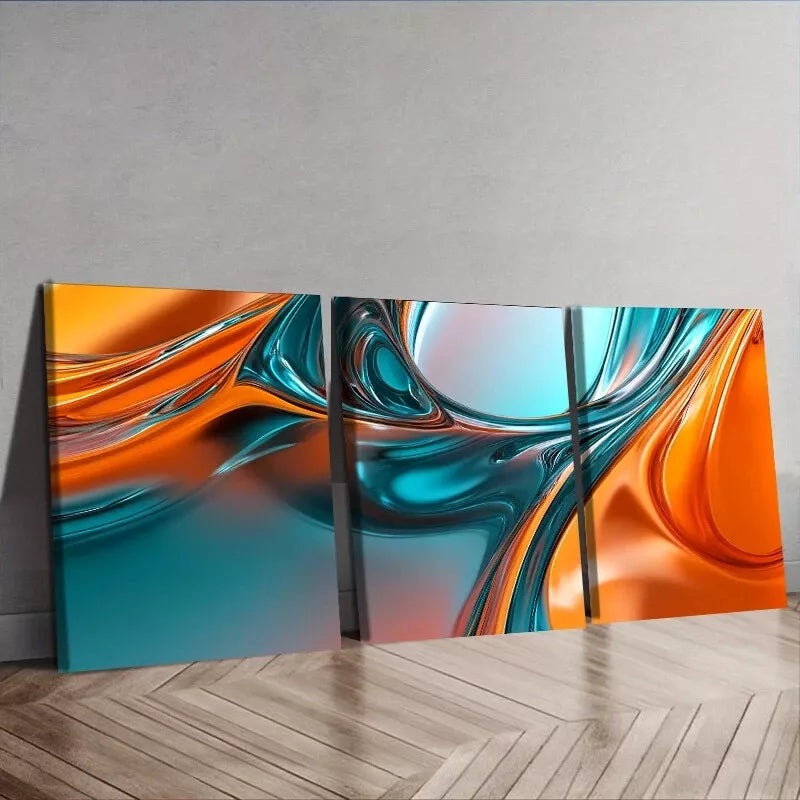 3pcs Fluid Shapes Multi Color Wall Art Set Canvas Framed 40x60cm - High Quality Print 100% Australian Made Wall Canvas Ready to Hang