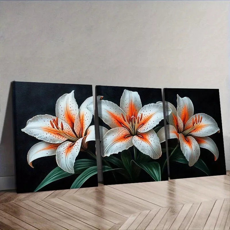 3pcs  Framed Canvas Wall Art - Lilies Design Wall Art Set Canvas Framed 40x60cm - High Quality Print 100% Australian Made Wall Canvas Ready to Hang
