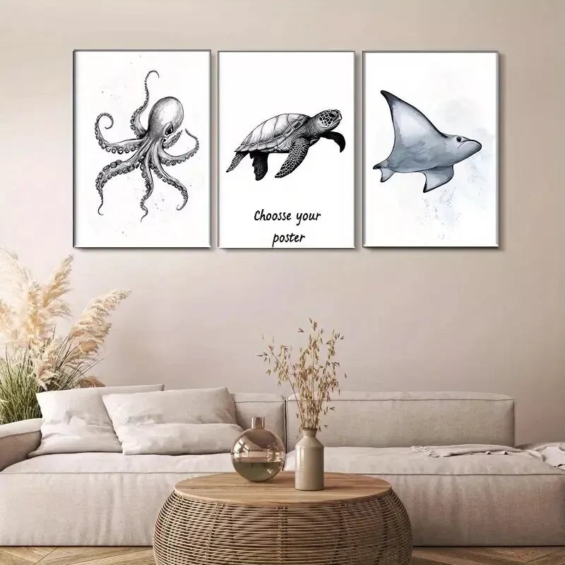3pcs  Marine Life Triptych Wall Art Set Canvas Framed 40x60cm - High Quality Print 100% Australian Made Wall Canvas Ready to Hang