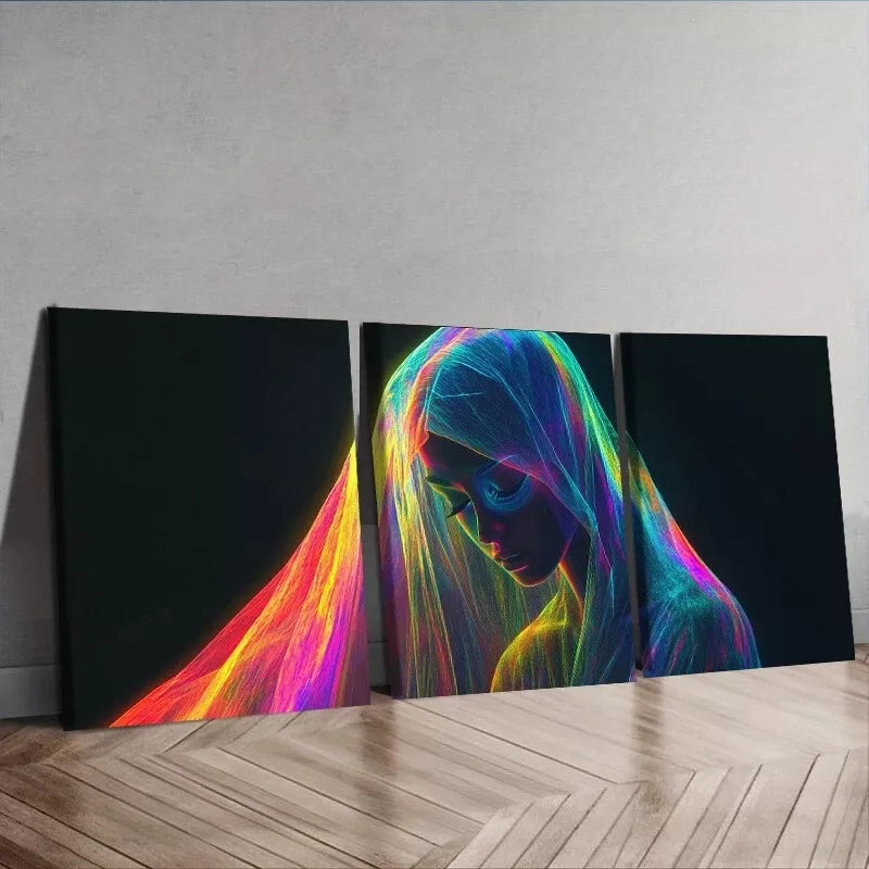 3pcs  Modern Rainbow Woman Design Wall Art Set Canvas Framed 40x60cm - High Quality Print 100% Australian Made Wall Canvas Ready to Hang