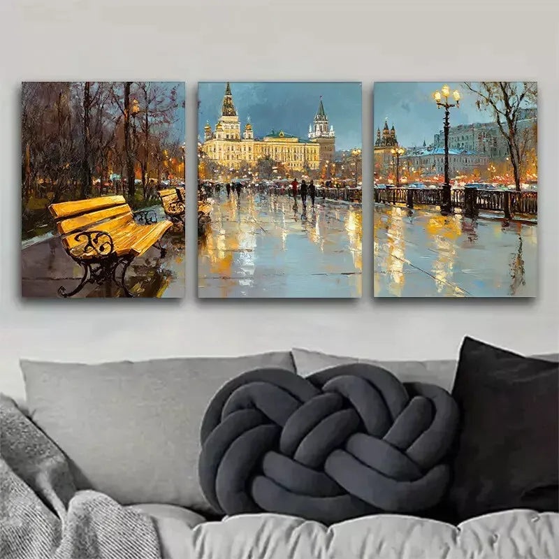 3pcs  Moscow evening Streetscape Wrapped Wall Art Set Canvas Framed 40x60cm - High Quality Print 100% Australian Made Wall Canvas Ready to Hang