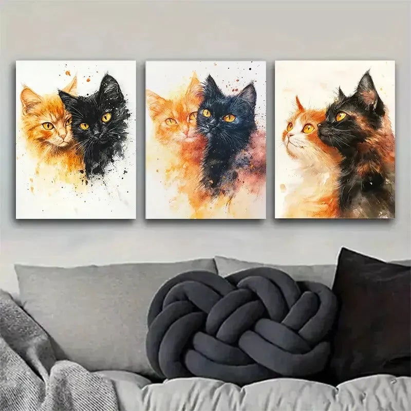 3pcs  Natural color blending Cat Portrait Wall Art Set Canvas Framed 40x60cm - High Quality Print 100% Australian Made Wall Canvas Ready to Hang