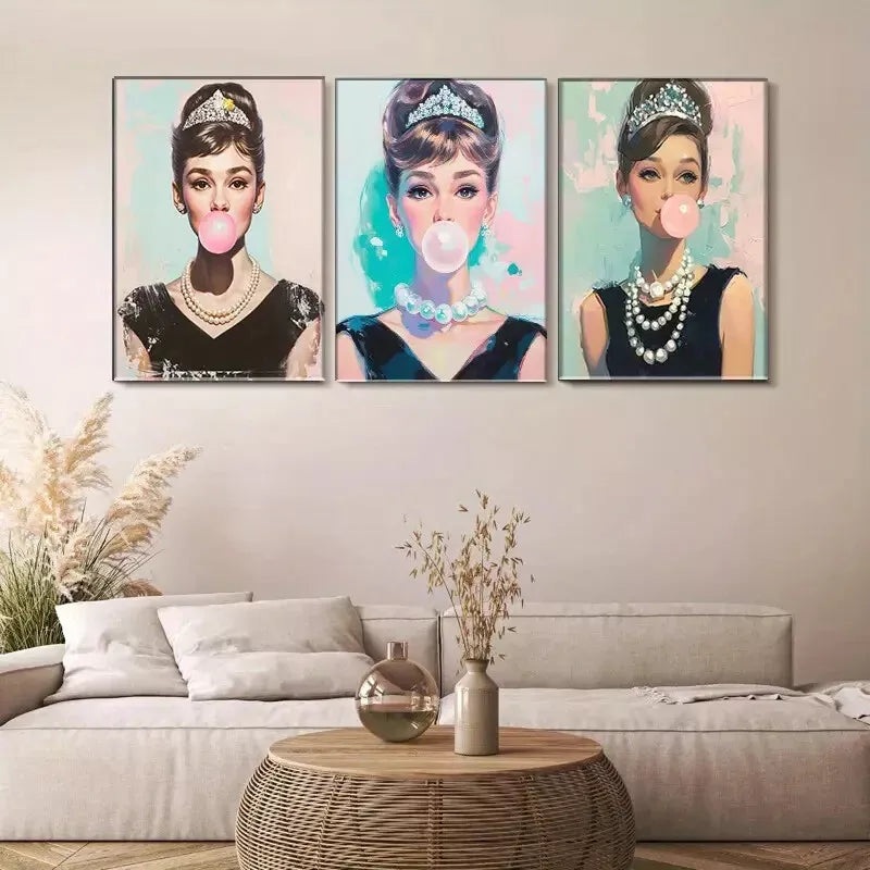 3pcs  Pop - Art Bubblegum Triptych   Wall Art Set Canvas Framed 40x60cm - High Quality Print 100% Australian Made Wall Canvas Ready to Hang