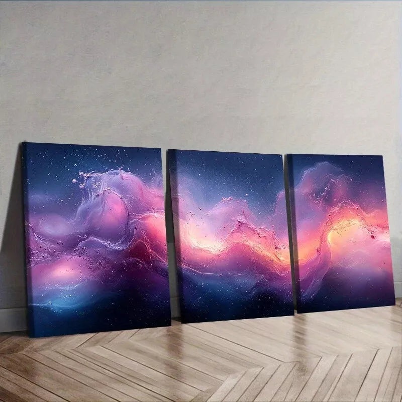 3pcs   Purple And Light Blue Water Wall Art Set Canvas Framed 40x60cm - High Quality Print 100% Australian Made Wall Canvas Ready to Hang