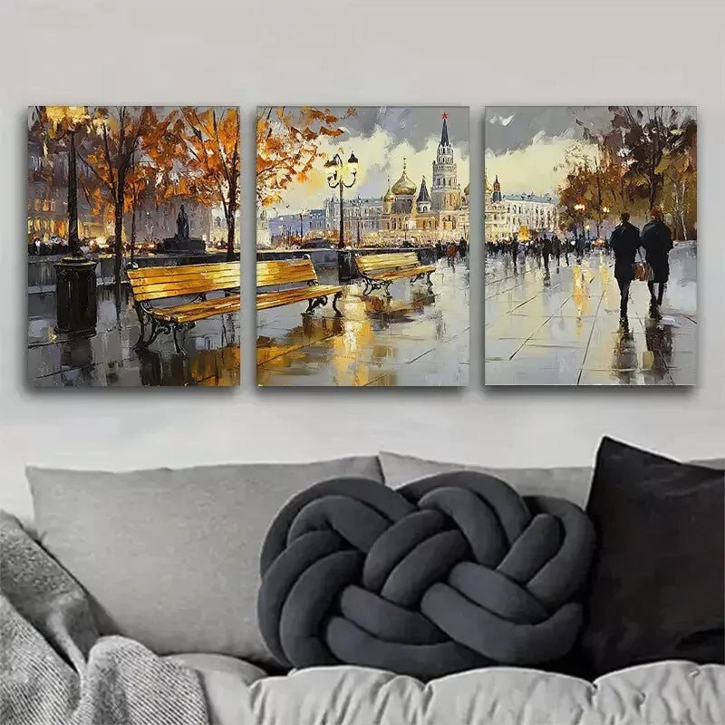 3pcs  serene romantic Autumn Cityscape Wrapped Wall Art Set Canvas Framed 40x60cm - High Quality Print 100% Australian Made Wall Canvas Ready to Hang