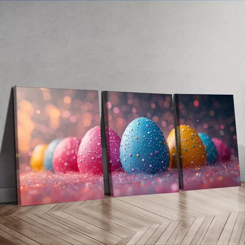 3pcs  Two Colorful Easter Eggs Canvas Wall Art Set Canvas Framed 40x60cm - High Quality Print 100% Australian Made Wall Canvas Ready to Hang
