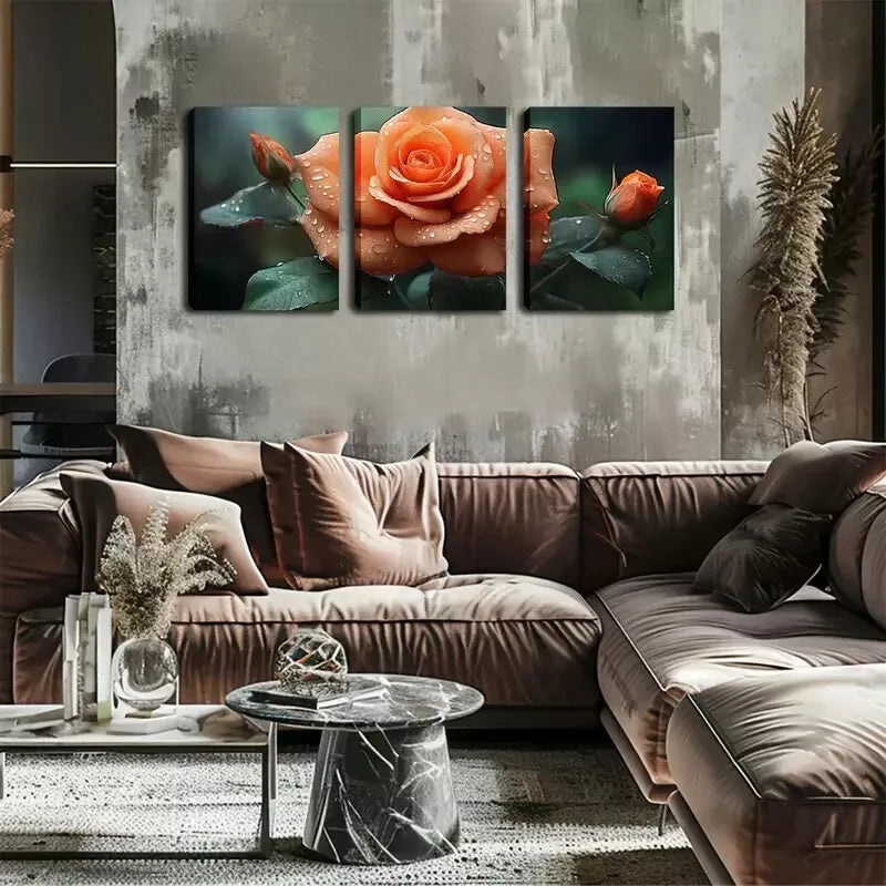 3pcs   A Blooming Orange Rose Wall Art Set Canvas Framed 40x60cm - High Quality Print 100% Australian Made Wall Canvas Ready to Hang