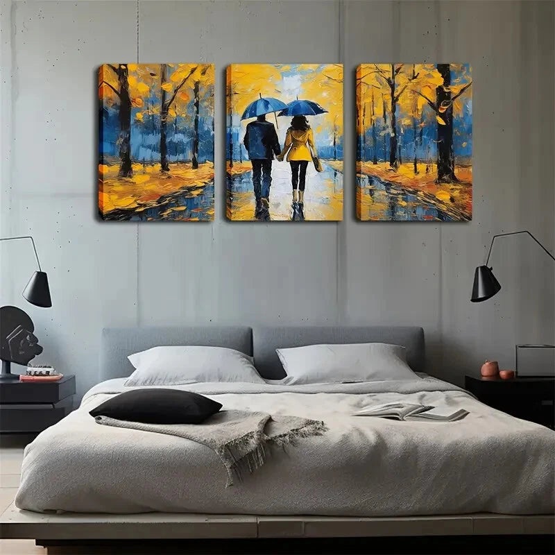 3pcs  A Couple Holding an Umbrella Wall Art Set Canvas Framed 40x60cm - High Quality Print 100% Australian Made Wall Canvas Ready to Hang