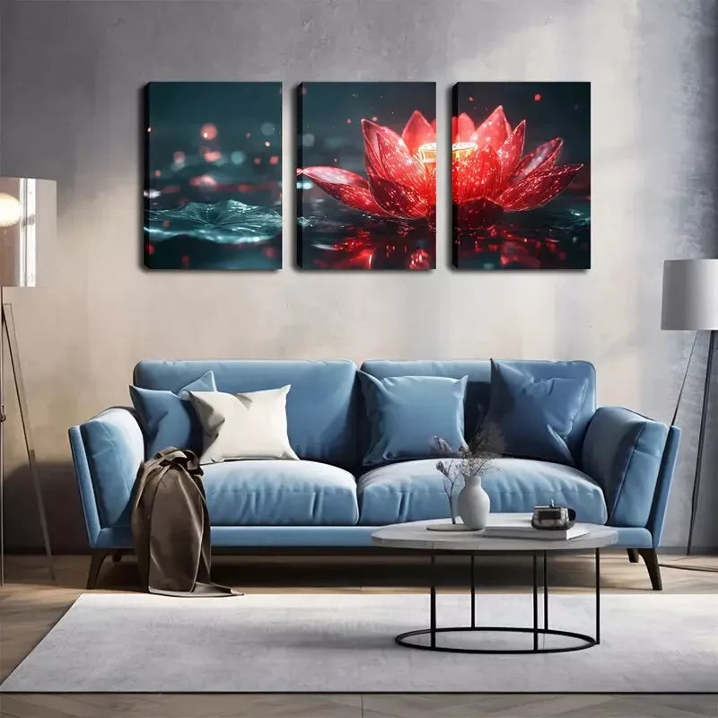 3pcs A Magic Red for Lotus  Wall Art Set Canvas Framed 40x60cm - High Quality Print 100% Australian Made Wall Canvas Ready to Hang