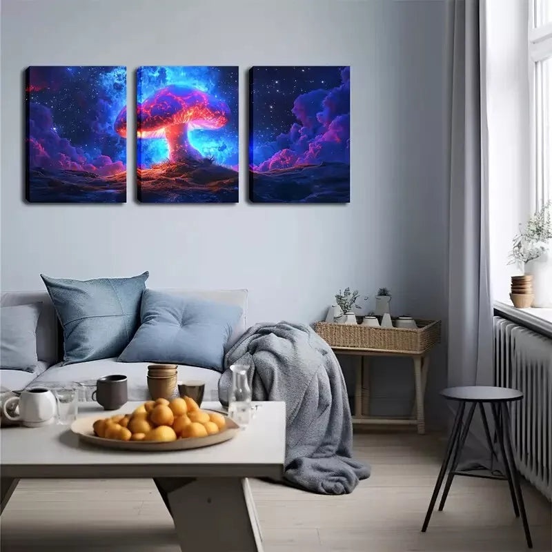 3pcs A Magical, Glowing Mushroom Wall Art Set Canvas Framed 40x60cm - High Quality Print 100% Australian Made Wall Canvas Ready to Hang