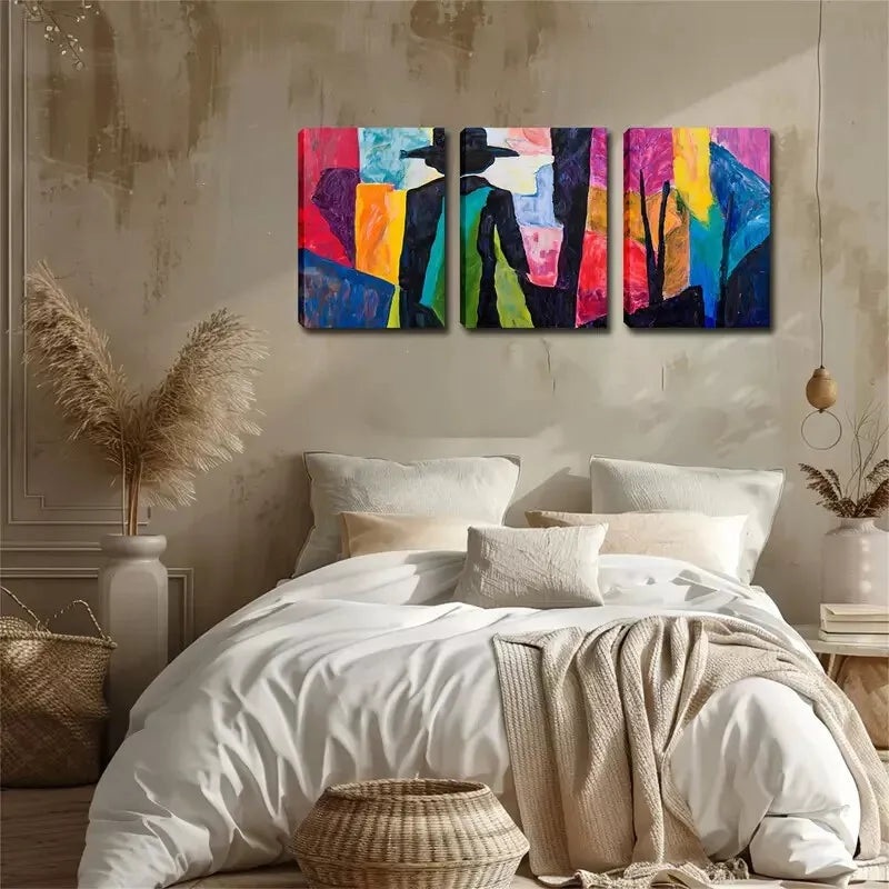 3pcs Abstract for Man's Back Wall Art Set Canvas Framed 40x60cm - High Quality Print 100% Australian Made Wall Canvas Ready to Hang