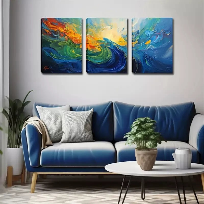 3pcs   Abstract Sea Water Wall Art Set Canvas Framed 40x60cm - High Quality Print 100% Australian Made Wall Canvas Ready to Hang