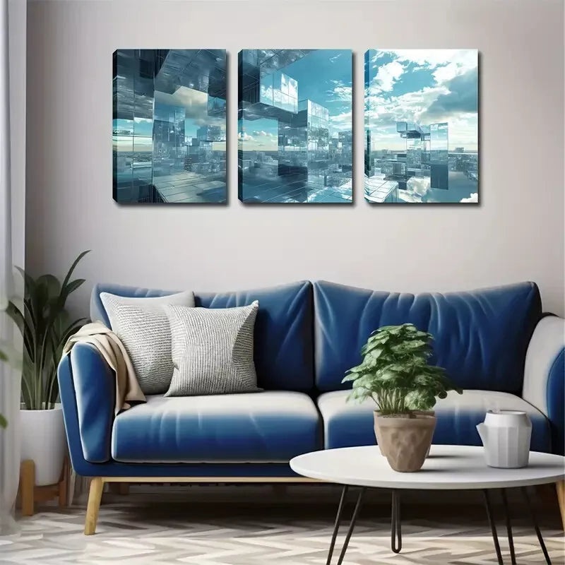 3pcs  Abstract Urban Structure Wall Art Set Canvas Framed 40x60cm - High Quality Print 100% Australian Made Wall Canvas Ready to Hang