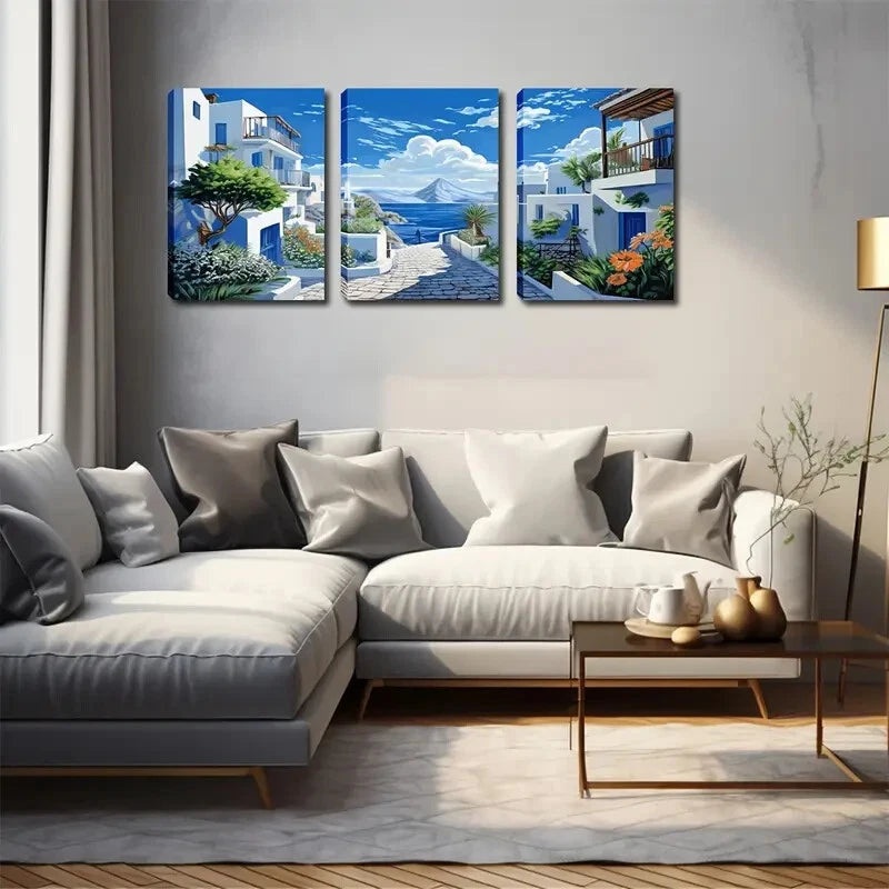 3pcs   Beautiful Scenery Of Santorini Island Wall Art Set Canvas Framed 40x60cm - High Quality Print 100% Australian Made Wall Canvas Ready to Hang