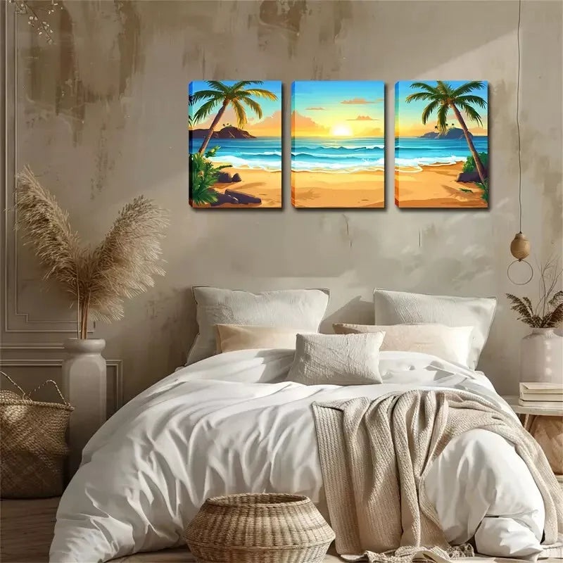 3pcs  Blue Water, Romantic Beach, Wall Art Set Canvas Framed 40x60cm - High Quality Print 100% Australian Made Wall Canvas Ready to Hang