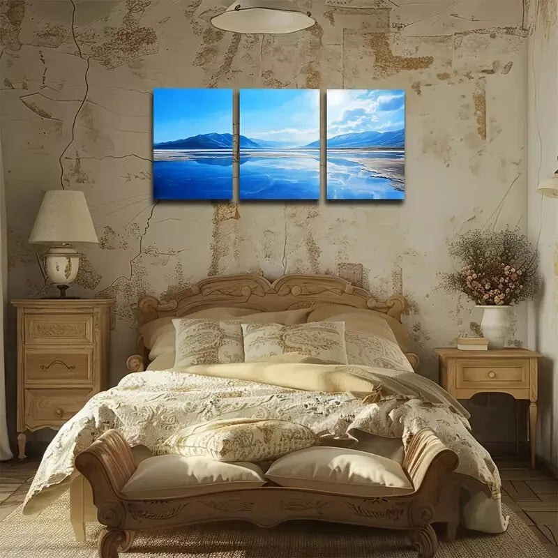 3pcs   Clear Blue Skies And Lakes Wall Art Set Canvas Framed 40x60cm - High Quality Print 100% Australian Made Wall Canvas Ready to Hang