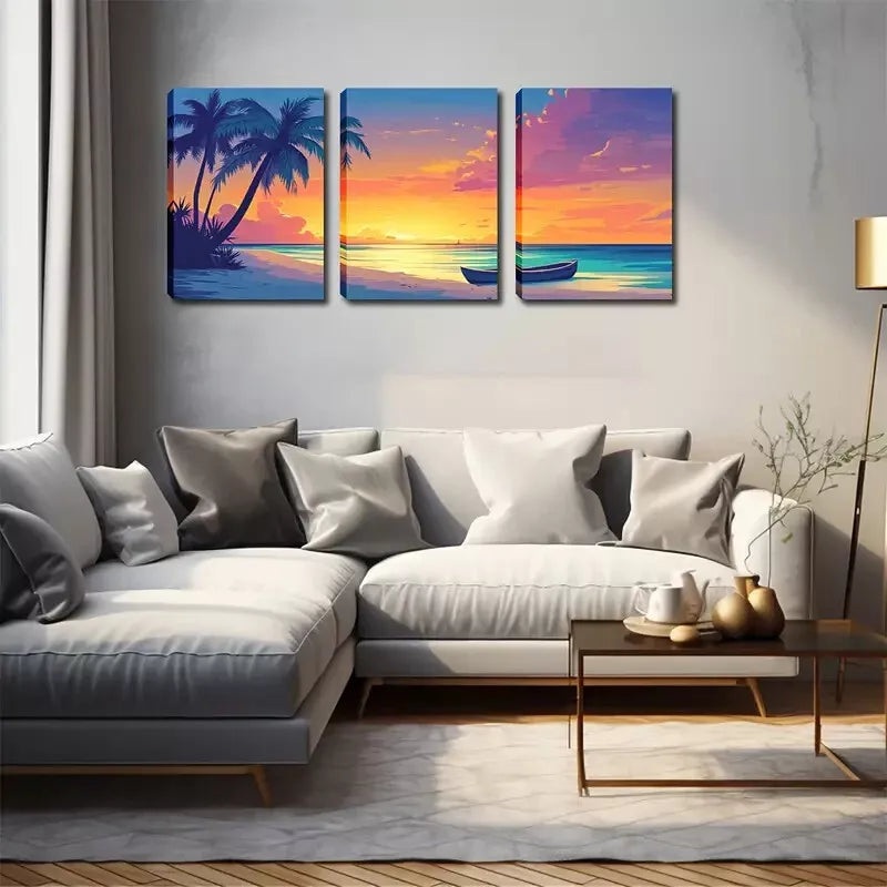 3pcs   Coastal Beach Scene Oil Painting Wall Art Set Canvas Framed 40x60cm - High Quality Print 100% Australian Made Wall Canvas Ready to Hang