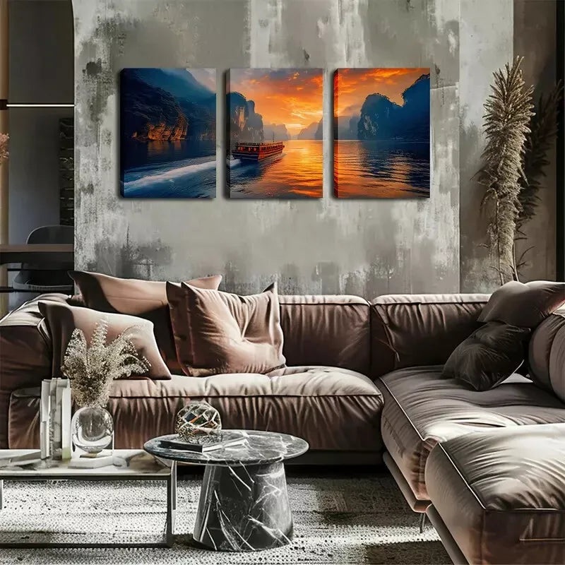 3pcs Coastal Sunset Sailing Boat Wall Art Set Canvas Framed 40x60cm - High Quality Print 100% Australian Made Wall Canvas Ready to Hang