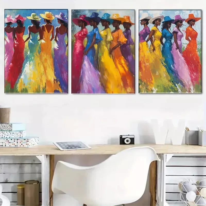 3pcs   Colorful Elegant Women Triptych Wall Art Set Canvas Framed 40x60cm - High Quality Print 100% Australian Made Wall Canvas Ready to Hang