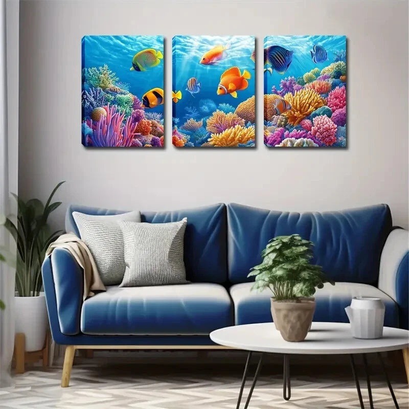 3pcs Colorful Fish of the Sea  Wall Art Set Canvas Framed 40x60cm - High Quality Print 100% Australian Made Wall Canvas Ready to Hang