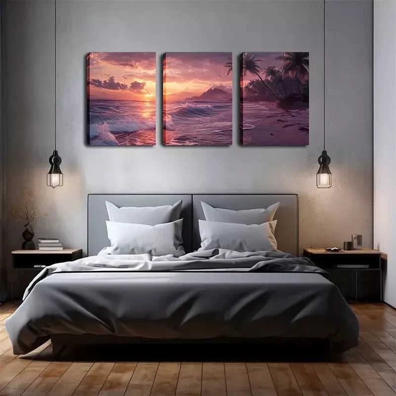 3pcs Crashing Waves, Sunsets, Beaches Wall Art Set Canvas Framed 40x60cm - High Quality Print 100% Australian Made Wall Canvas Ready to Hang