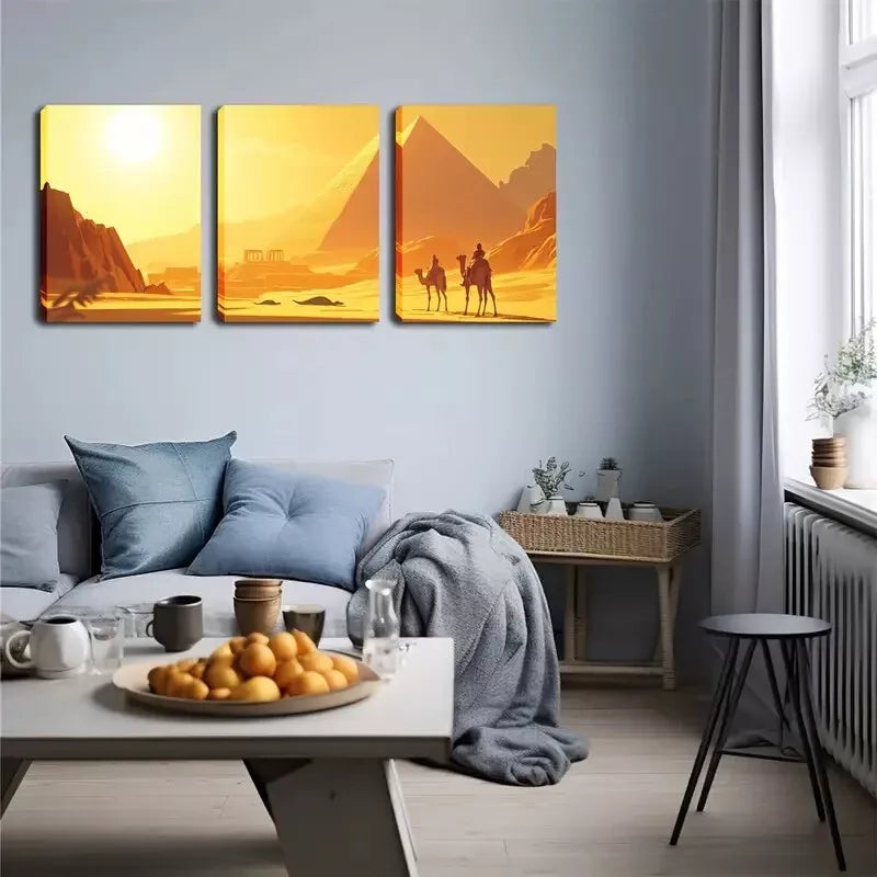 3pcs Decoration, Pyramid, Sun, Camel, Wall Art Set Canvas Framed 40x60cm - High Quality Print 100% Australian Made Wall Canvas Ready to Hang