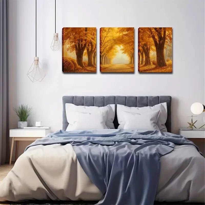 3pcs  Deep Yellow Woods, Romantic Roads Wall Art Set Canvas Framed 40x60cm - High Quality Print 100% Australian Made Wall Canvas Ready to Hang