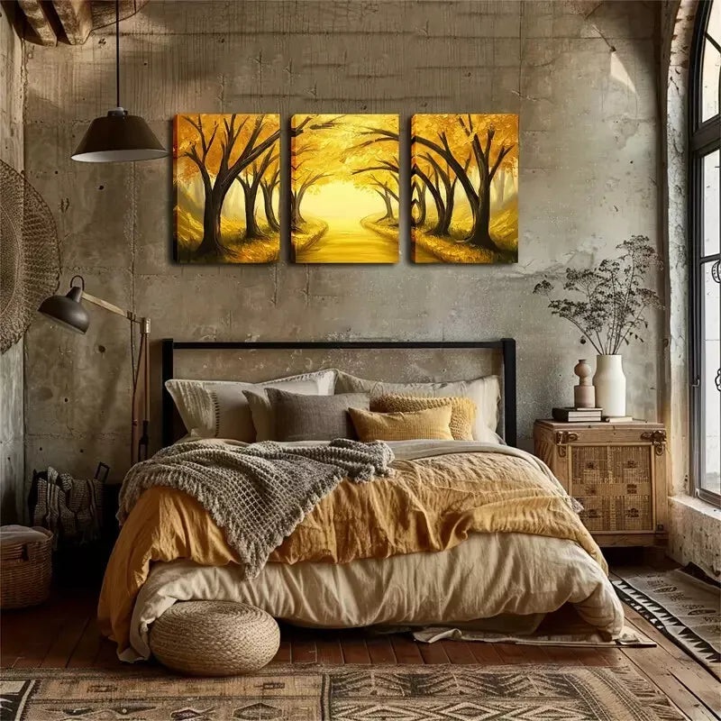 3pcs Dreamlike, Autumn Tree Passage Wall Art Set Canvas Framed 40x60cm - High Quality Print 100% Australian Made Wall Canvas Ready to Hang